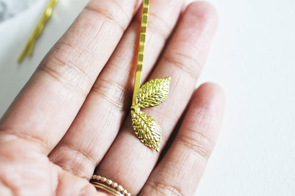 EP-Supports de barrette fer doré feuille 27mm, x5 (G4386)