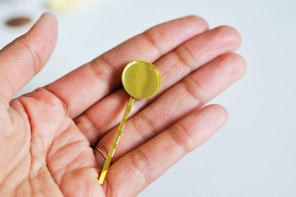 EP Supports de barrette métal doré support cabochon 18mm,x 5 -G361