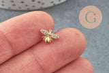 EP-cabochon abeille avec tige à coller laiton doré zircons 10mm, x1 (G10533)