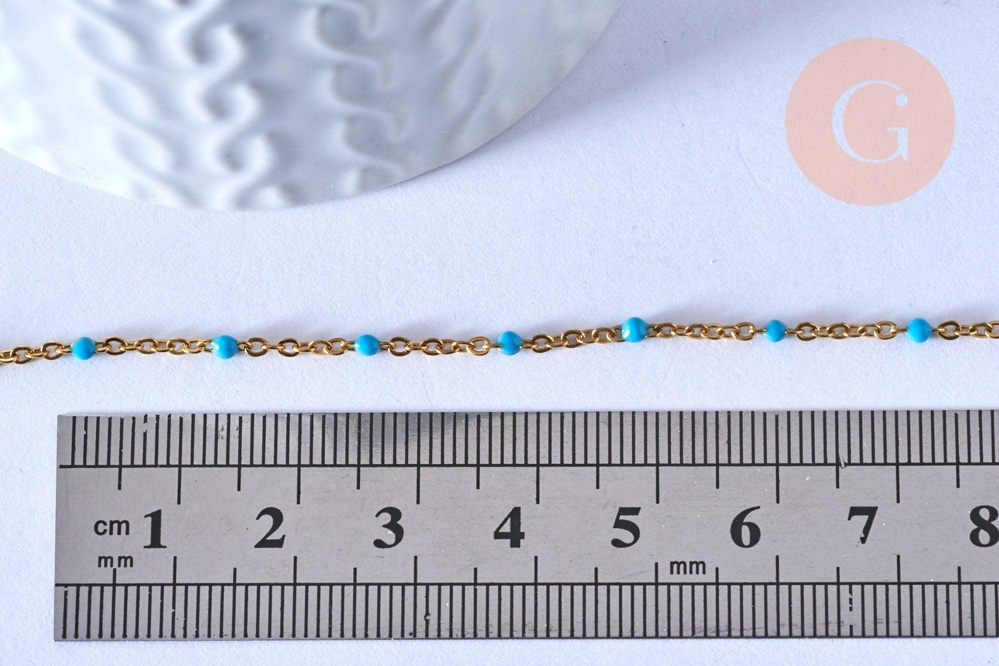 EP-chaine de cheville acier doré 14k résine bleu clair chaine dorée 1.5-2mm/23cm, x1 (G3660)