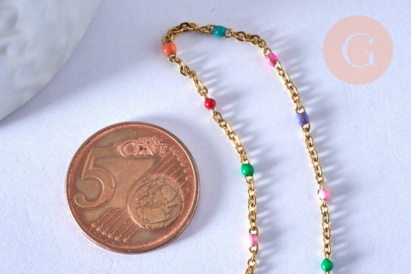 EP-chaine de cheville acier doré 14k résine multicolore chaine doree 1.5-2mm/23cm, x1 (G3662)