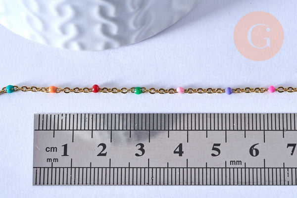 EP-chaine de cheville acier doré 14k résine multicolore chaine doree 1.5-2mm/23cm, x1 (G3662)