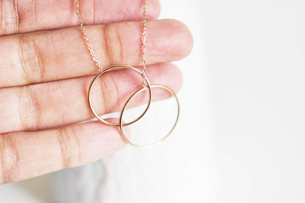 EP collier cercles entrelacé acier inoxydable or rose,collier sans nickel,collier minimaliste, cadeau St valentin 2mm,45cm-G0632