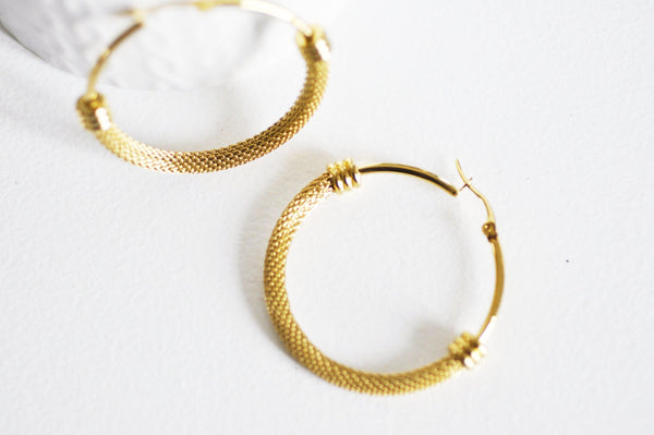 EP créoles maille acier doré, bijoux doré, création bijoux, oreille percée,sans nickel, la paire, boucles acier, 44.5mm-G72