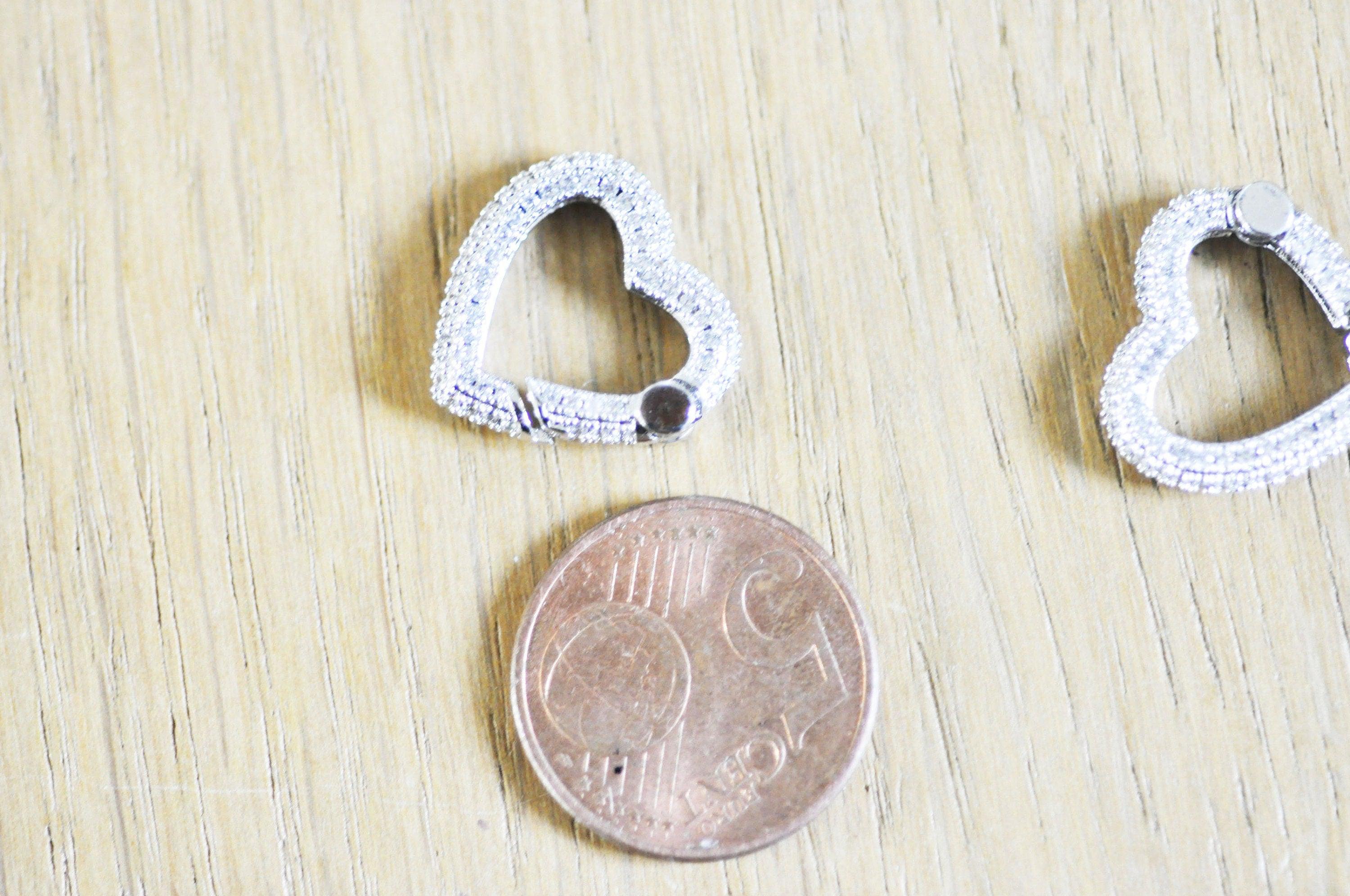 EP-fermoir à clapet coeur laiton argenté et strass 18mm, x1 (G3092)