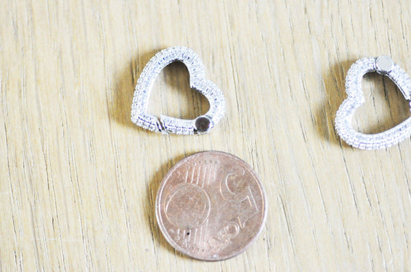 EP-fermoir à clapet coeur laiton argenté et strass 18mm, x1 (G3092)