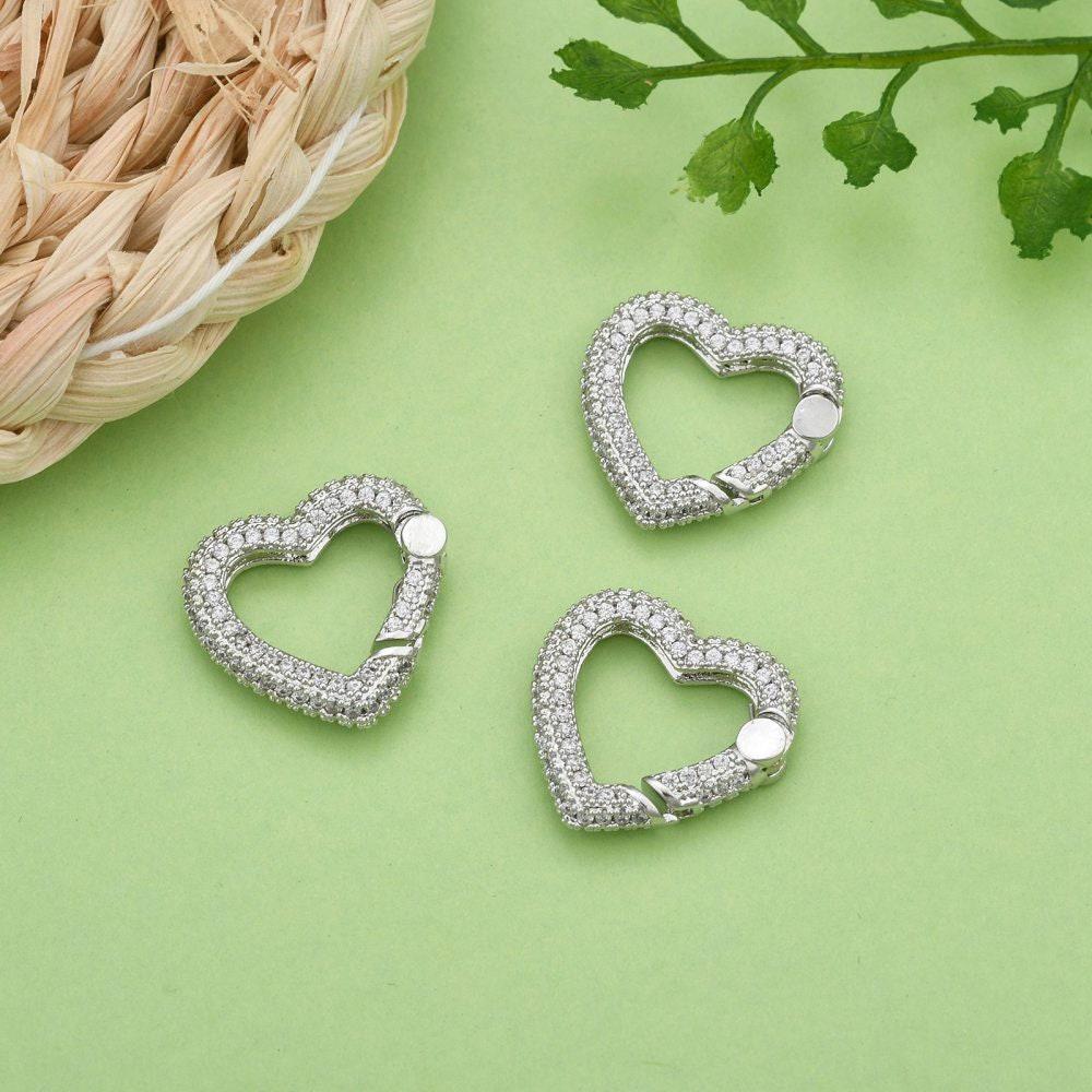 EP-fermoir à clapet coeur laiton argenté et strass 18mm, x1 (G3092)