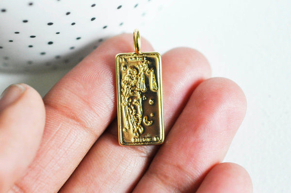 EP pendentif médaille rectangle Justice laiton doré 18k cristal sans nickel,création bijoux,pendentif amour, 29.4mm G3561