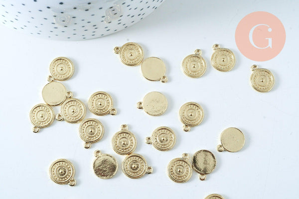 EP-pendentif médaille ronde zamac doré 18k 15mm, x1 G6008