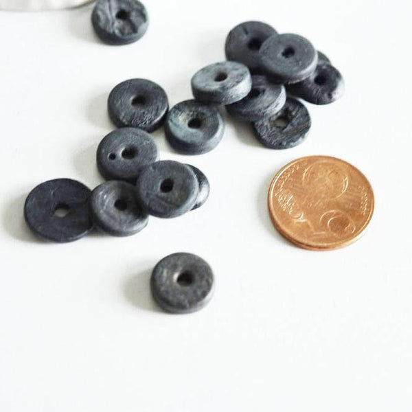 EP perle disque coco noir, bois naturel, perles bois,Perles géométriques,perle ronde bois création bijoux,10-12mm, les 50 G336