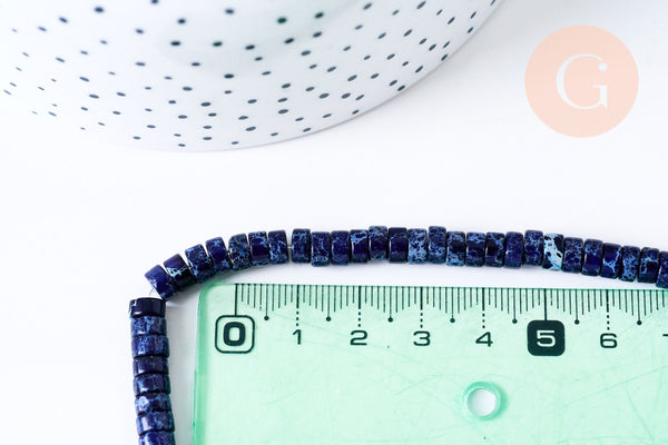 EP perle jaspe imperial bleu,perle rondelle jaspe bleu,bijoux pierre jaspe naturel,création bijoux pierre naturelle, le fil de 40,64 cm G5531