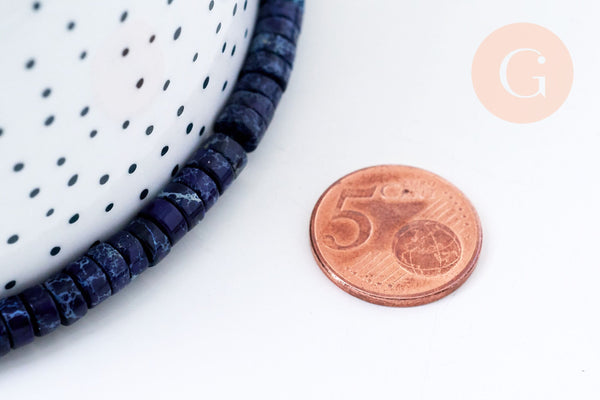 EP perle jaspe imperial bleu,perle rondelle jaspe bleu,bijoux pierre jaspe naturel,création bijoux pierre naturelle, le fil de 40,64 cm G5531