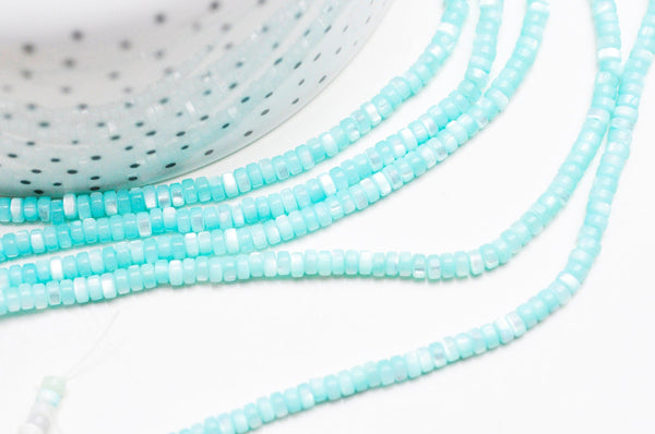EP-perle nacre naturelle heishi bleu turquoise pastel,tube coquillage coloré,perle coquillage,création bijoux,2x4mm, le fil de 185 perles G4771