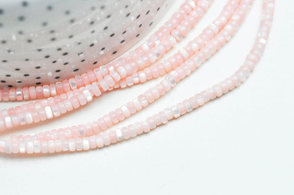 EP-perle nacre naturelle heishi rose pastel,tube coquillage coloré,perle coquillage,création bijoux,2x4mm, le fil de 185 perles G4775