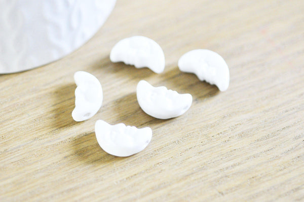 EP perle porcelaine blanche croissant lune visage, perle céramique, fabrication bijoux, céramique blanche, x 5, 18mm G5378