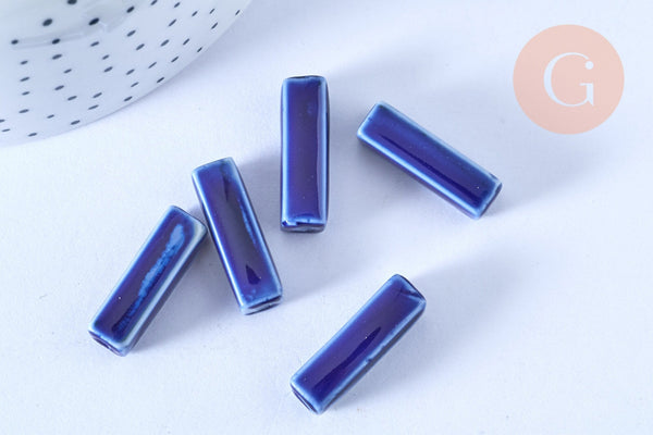 EP perle porcelaine rectangle bleu foncé 25-29mm, x5 (G5394)