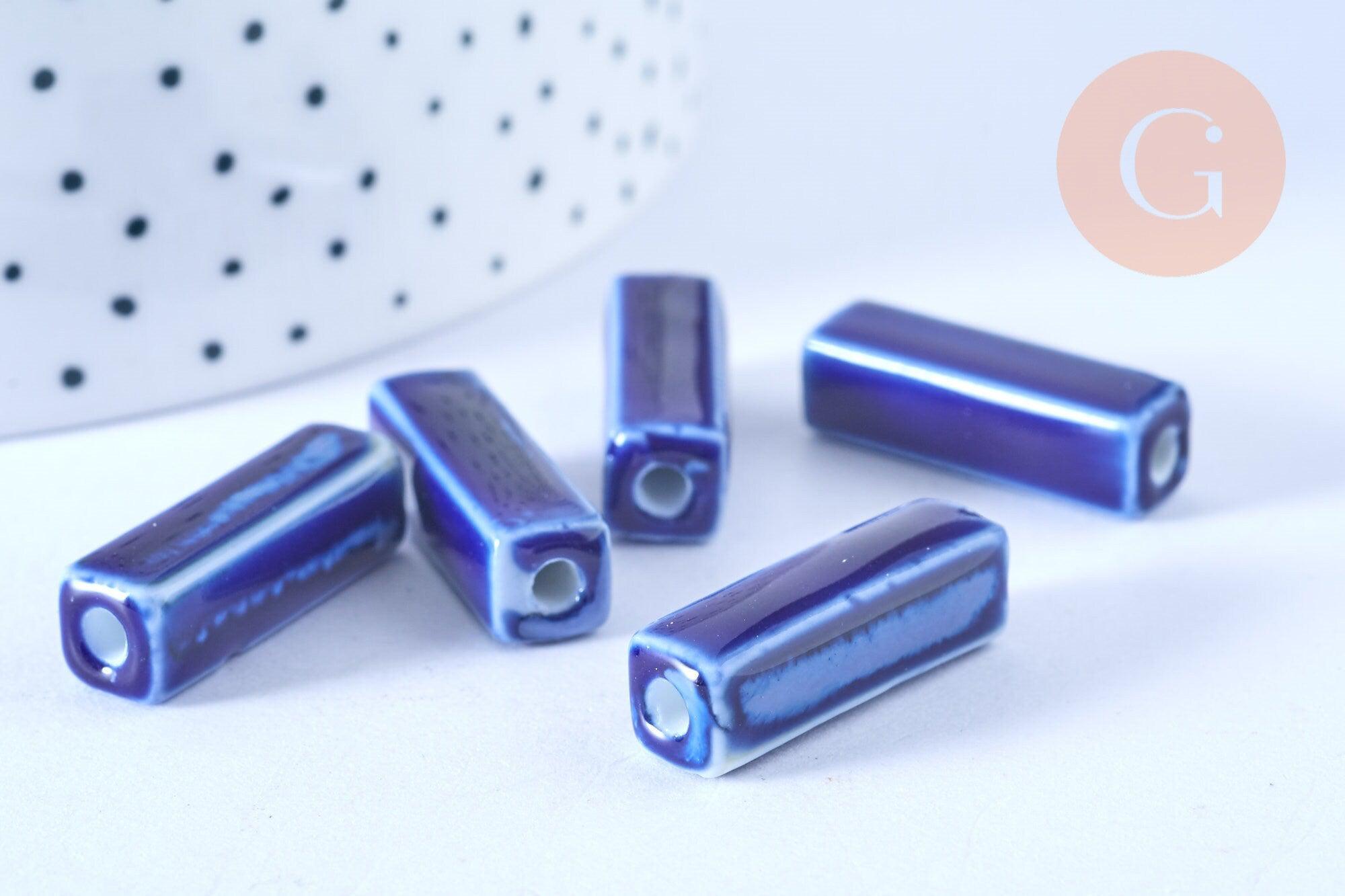 EP perle porcelaine rectangle bleu foncé 25-29mm, x5 (G5394)
