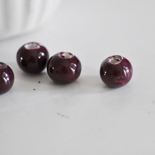EP perle porcelaine violet prune,perles céramique, porcelaine émaillée,perle porcelaine,perle ronde, x 5, 1.5cm,G2736