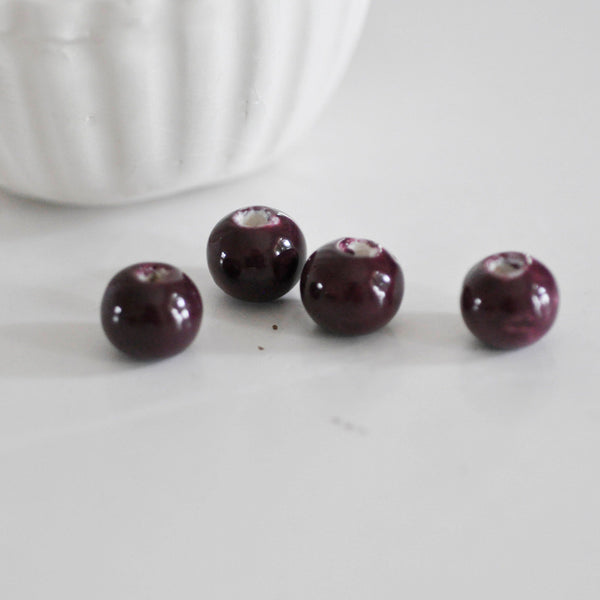 EP perle porcelaine violet prune,perles céramique, porcelaine émaillée,perle porcelaine,perle ronde, x 5, 1.5cm,G2736