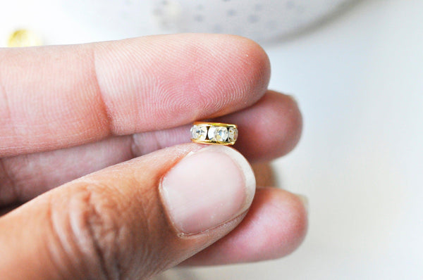 EP-perle rondelle intercalaire laiton doré zircon grade AAA, 8mm, x5 (G4121)