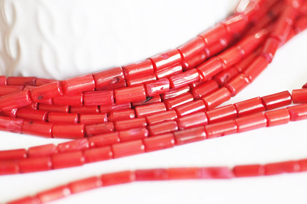 EP perle tube corail rouge naturel 8mm, x1 fil G3170