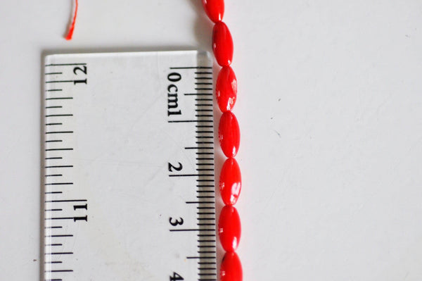 EP perles ovales corail naturel teinté rouge 4x8mm, perles coquillage fabrication bijoux, x1 fil de 39cm - G533
