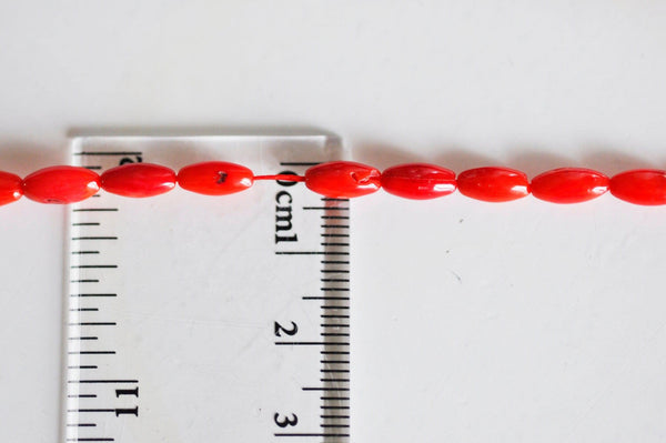 EP perles ovales corail naturel teinté rouge 4x8mm, perles coquillage fabrication bijoux, x1 fil de 39cm - G533