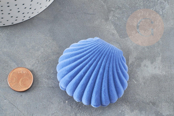 Ecrin bijou coquillage Velours bleu, boite bijoux, rangement bijoux, intérieur blanc, 3.5x3.8cm, x1 G3293