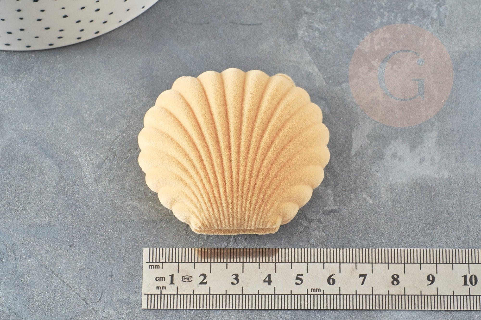 Ecrin bijou coquillage Velours jaune moutarde 3.5x3.8cm, x1 (G5097)