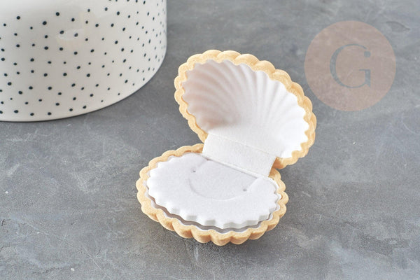 Ecrin bijou coquillage Velours jaune moutarde 3.5x3.8cm, x1 (G5097)