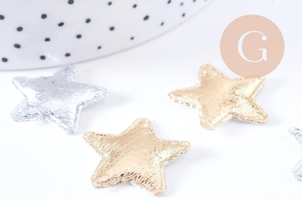 Ecusson à coudre étoile doré ou argenté customisation vêtement 25mm, x2 (G10639)