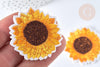 Ecusson brodé Tournesol thermocollant jaune 44mm, x1 (G7436)