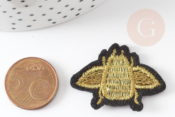 Ecusson brodé à repasser abeille dorée customisation vêtement, écusson thermocollant,patch brodé,écusson brodé,37mm, x2 G2867