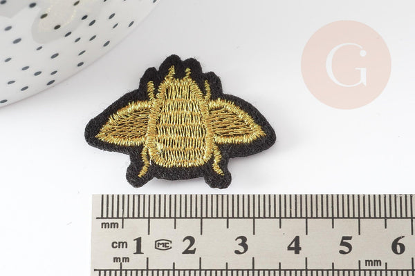 Ecusson brodé à repasser abeille dorée customisation vêtement, écusson thermocollant,patch brodé,écusson brodé,37mm, x2 G2867