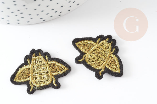 Ecusson brodé à repasser abeille dorée customisation vêtement, écusson thermocollant,patch brodé,écusson brodé,37mm, x2 G2867