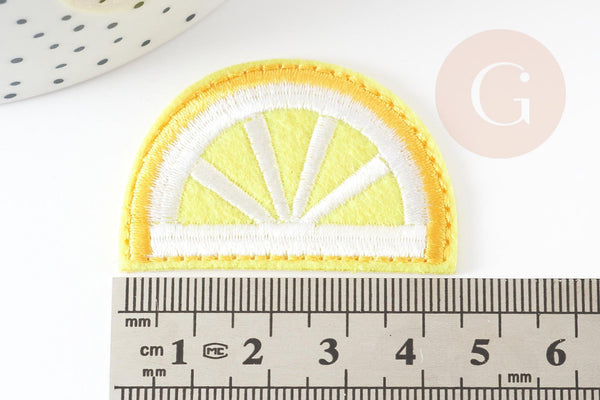Ecusson brodé à repasser citron jaune customisation vêtement 46.5mm, écusson thermocollant fruit,patch brodé, x2 G8764