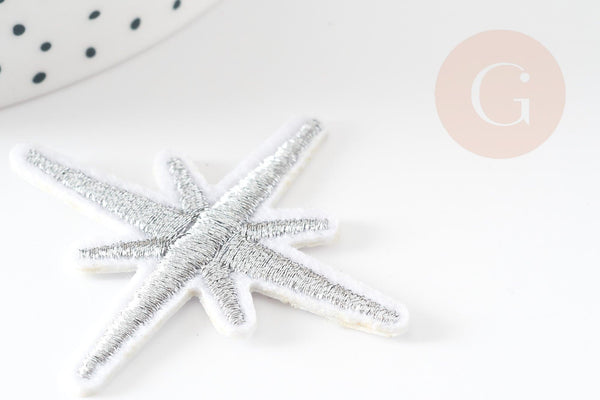 Ecusson brodé à repasser étoile des neiges customisation vêtement, écusson thermocollant,patch écusson brodé,50mm, x2 G2849