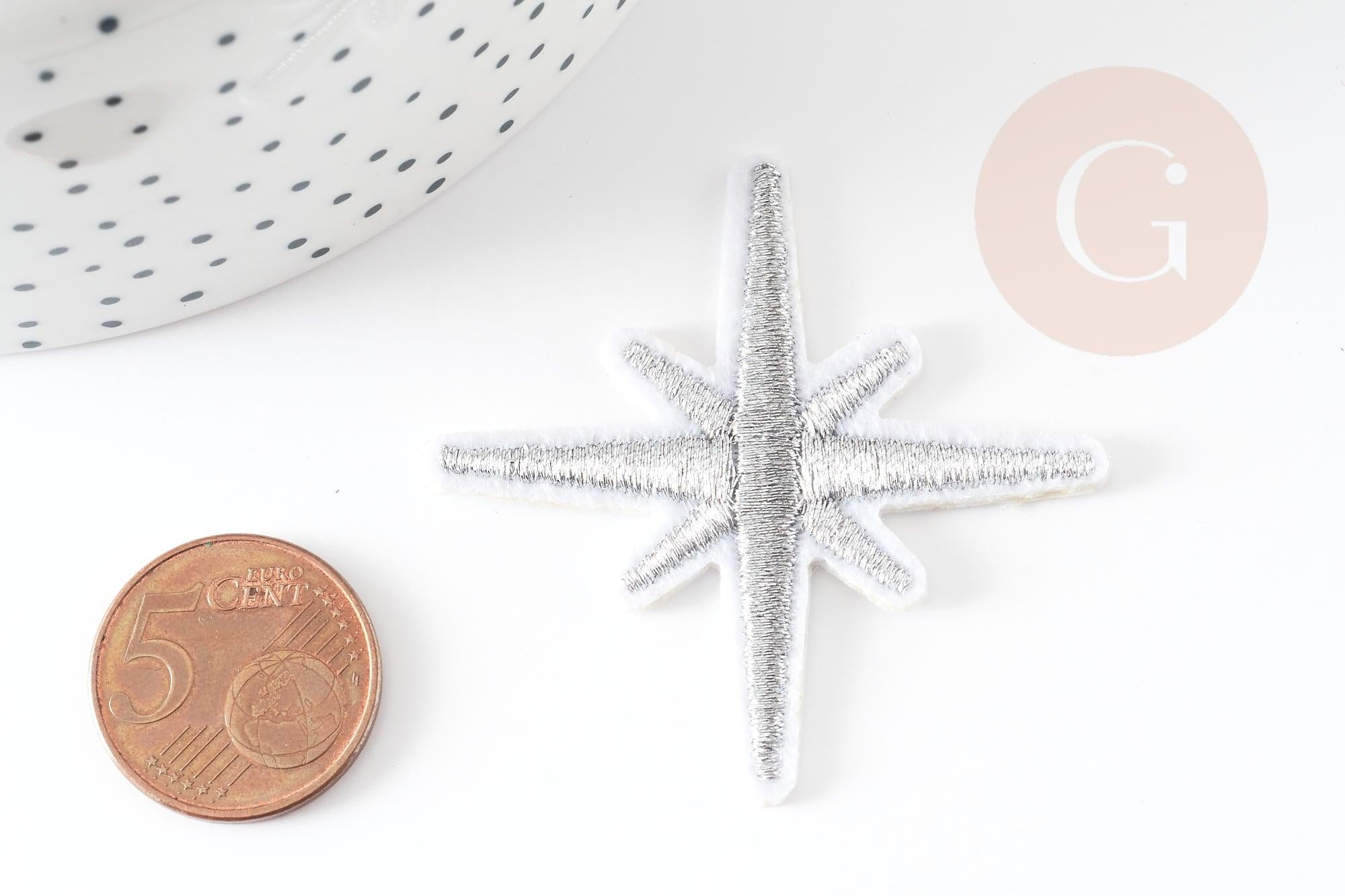 Ecusson brodé à repasser étoile des neiges customisation vêtement, écusson thermocollant,patch écusson brodé,50mm, x2 G2849