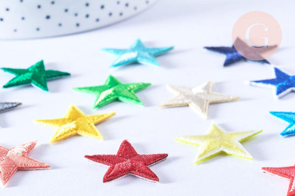 Ecusson brodé à repasser étoile dorée customisation vêtement 30mm, x5 (G7090)