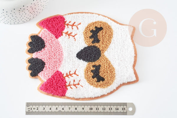 Ecusson eponge à repasser hibou chouette rose customisation vêtement, écusson thermocollant,patch écusson brodé,18cm, x1 G2859