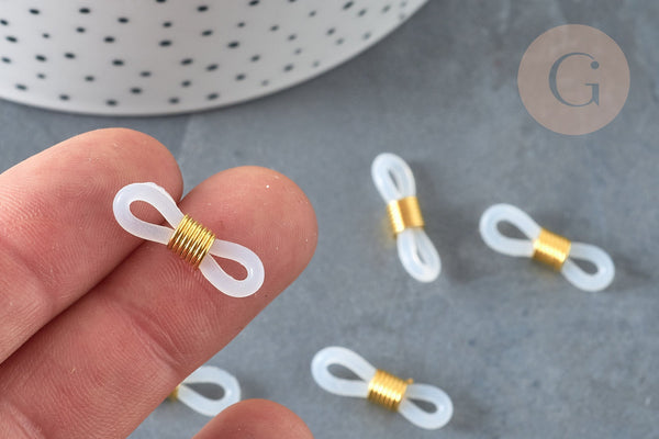 Embout cordon lunettes doré blanc 19.5mm, x10 (G2681)