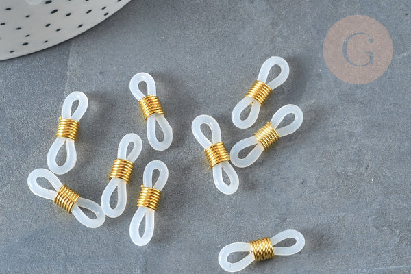 Embout cordon lunettes doré blanc 19.5mm, x10 (G2681)