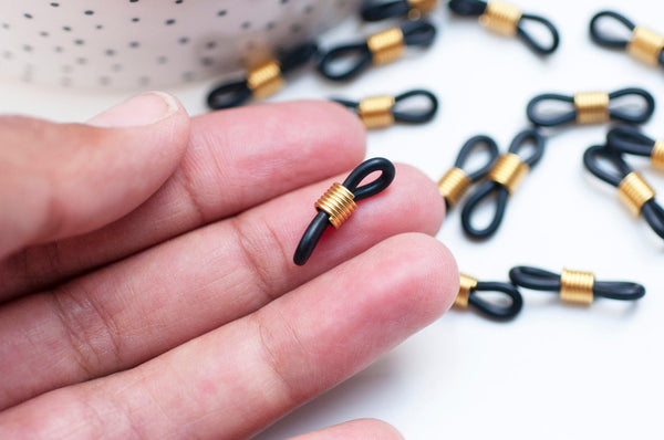 Embout cordon lunettes noir doré x20 (G4754)