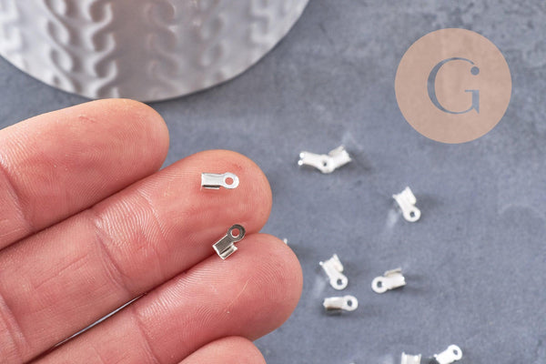 Embouts corde argentée à pincer 6mm, x100(3,2gr) (G0732)