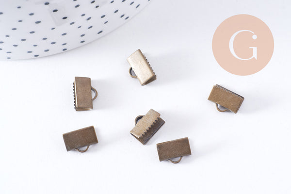 Embouts ruban laiton bronze à pincer 10mm, x10 (G4518)