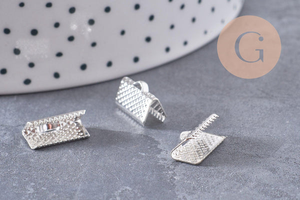 Embouts ruban métal argenté 13mm, x50 (22.8gr) (G0900)