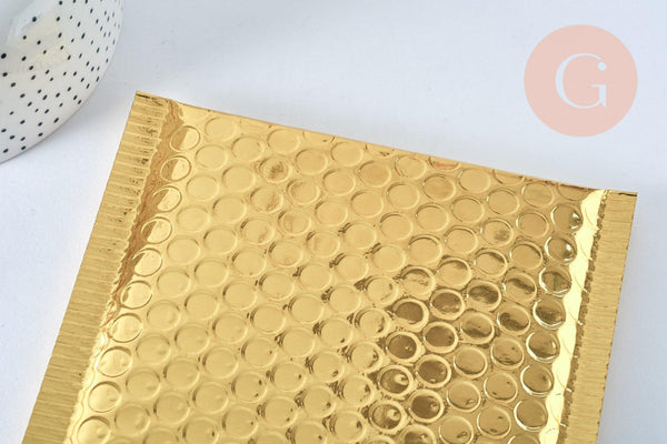 Enveloppes à bulles en plastique métallisé doré 22.5x15cm, x10 (G6809)