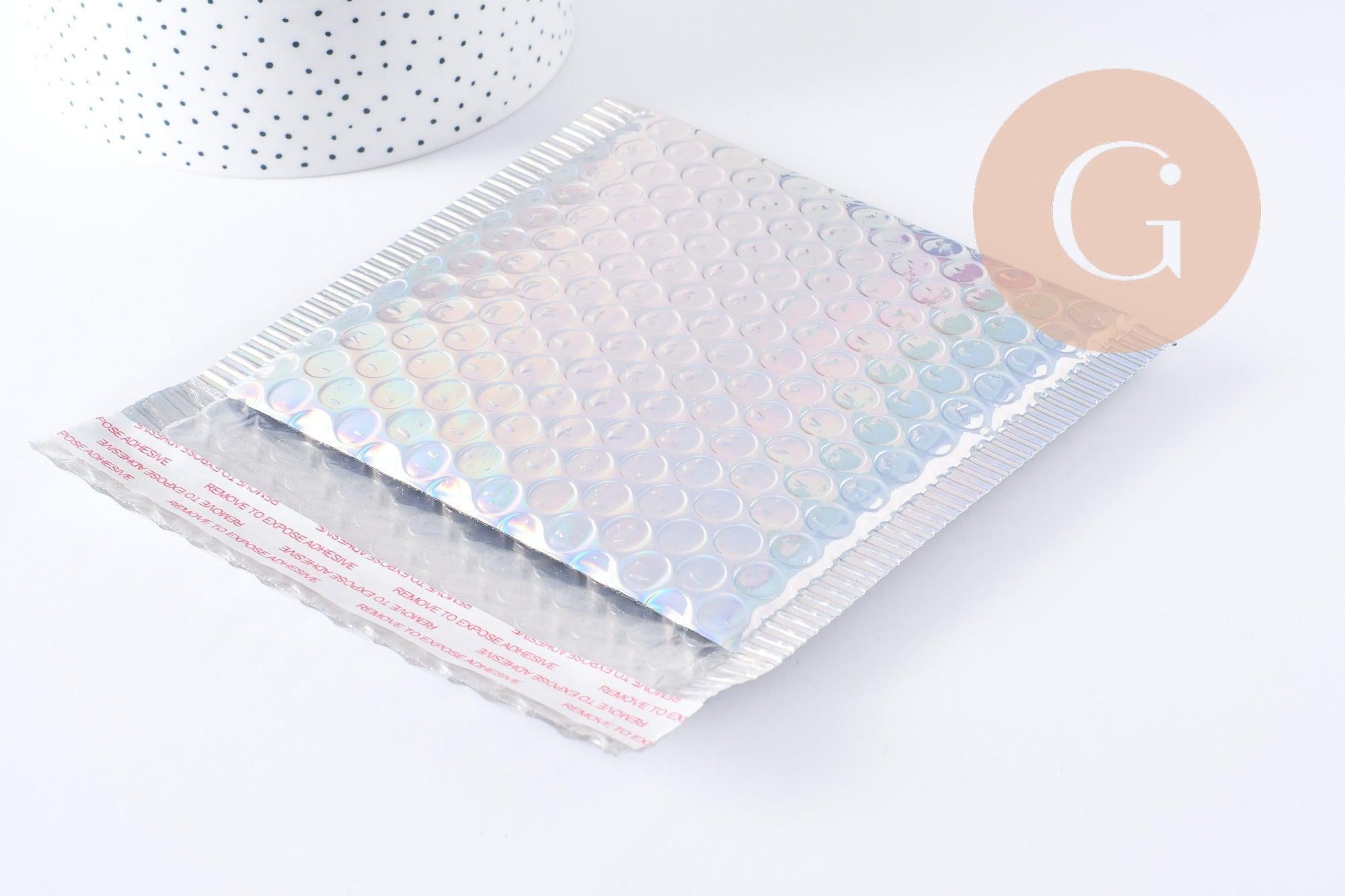 Enveloppes à bulles métallisé argent holographique 15x13cm, x8 (G10063)