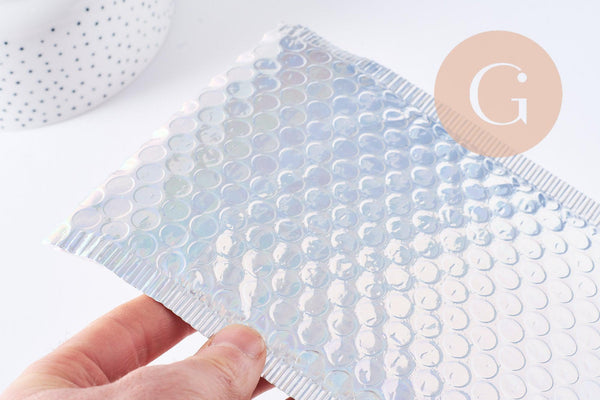 Enveloppes à bulles métallisé argent holographique 15x13cm, x8 (G10063)