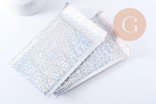 Enveloppes à bulles métallisé argent holographique 24x15cm, x10 (G10062)